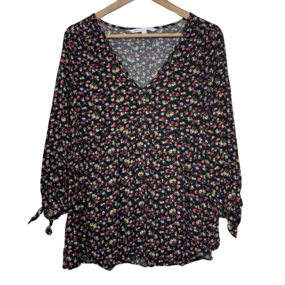 THE NINES BY HATCH | Tie Sleeve Crepe Maternity Blouse Floral Print | Size L - Picture 2 of 11